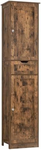 67-Inch Narrow Cabinet with Drawer, Rustic Brown