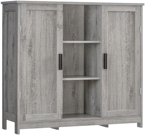 Buffet Cabinet with 4 Adjustable Shelves, Rustic Gray