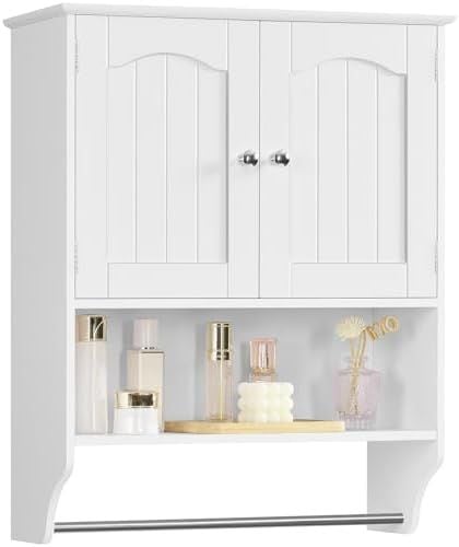 Over-the-Toilet Wall Cabinet with Towel Rack, White