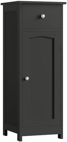 Small Bathroom Floor Cabinet with Drawer, Black