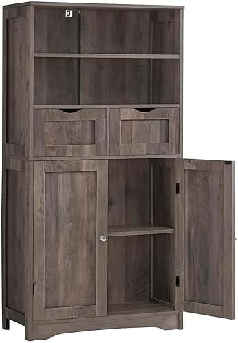 Tall Cabinet with 2 Drawers, Rustic Gray