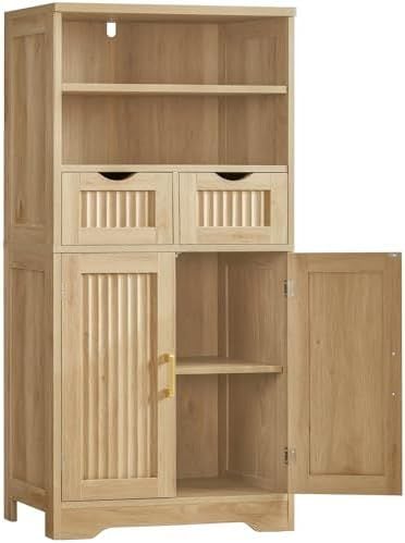 Tall Fluted Cabinet with 2 Drawers, Natural Oak