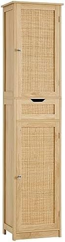 Tall Narrow Rattan Cabinet, Natural