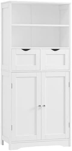 Tall Open-Shelf Bathroom Cabinet, White