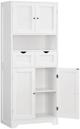 Tall Pantry Cabinet with 4 Doors, White
